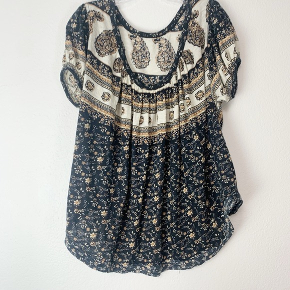 Free People Top Womens Small Boho Hippie Puff Sleeve Paisley Blouse Relaxed Fit - Picture 3 of 4